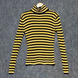 Polo Jeans Co Ralph Lauren Striped Turtleneck Sweater‎ Women Size L Black Yellow